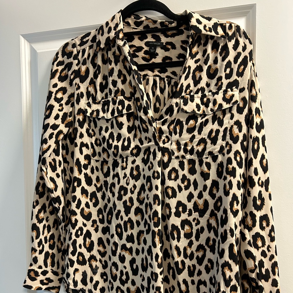 Ann Taylor Collared Cheetah blouse